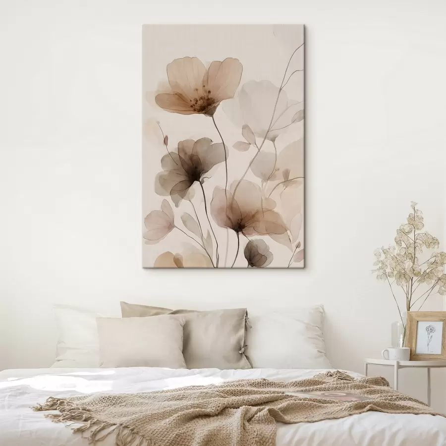  Schilderijen aquarelbloemen in bruintinten s49006