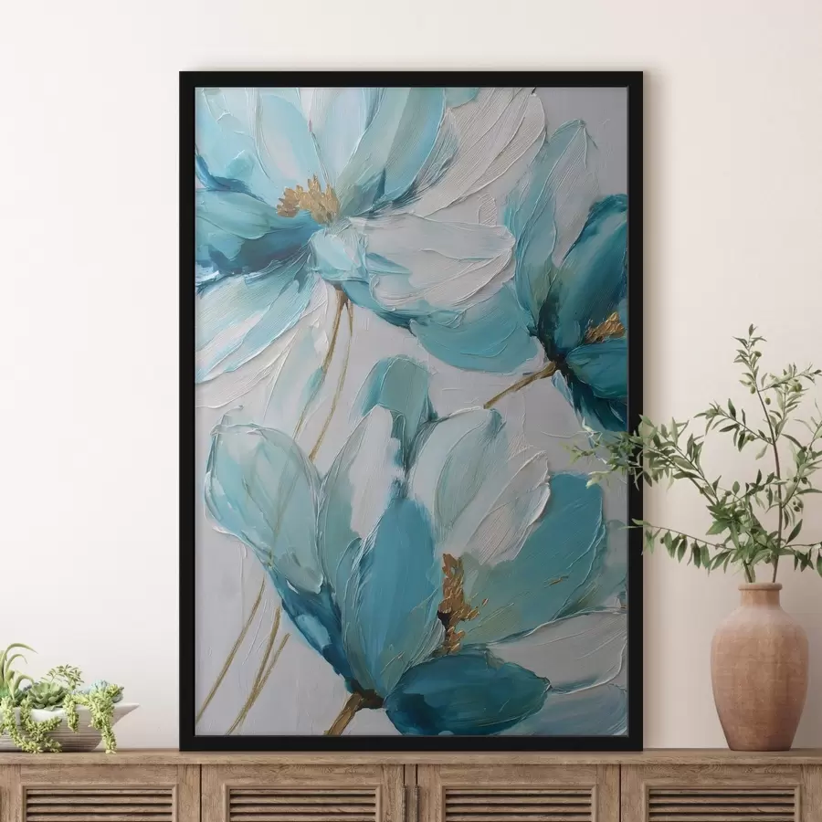 Fotobehang blauwe bloemen in impasto-stijl f48991