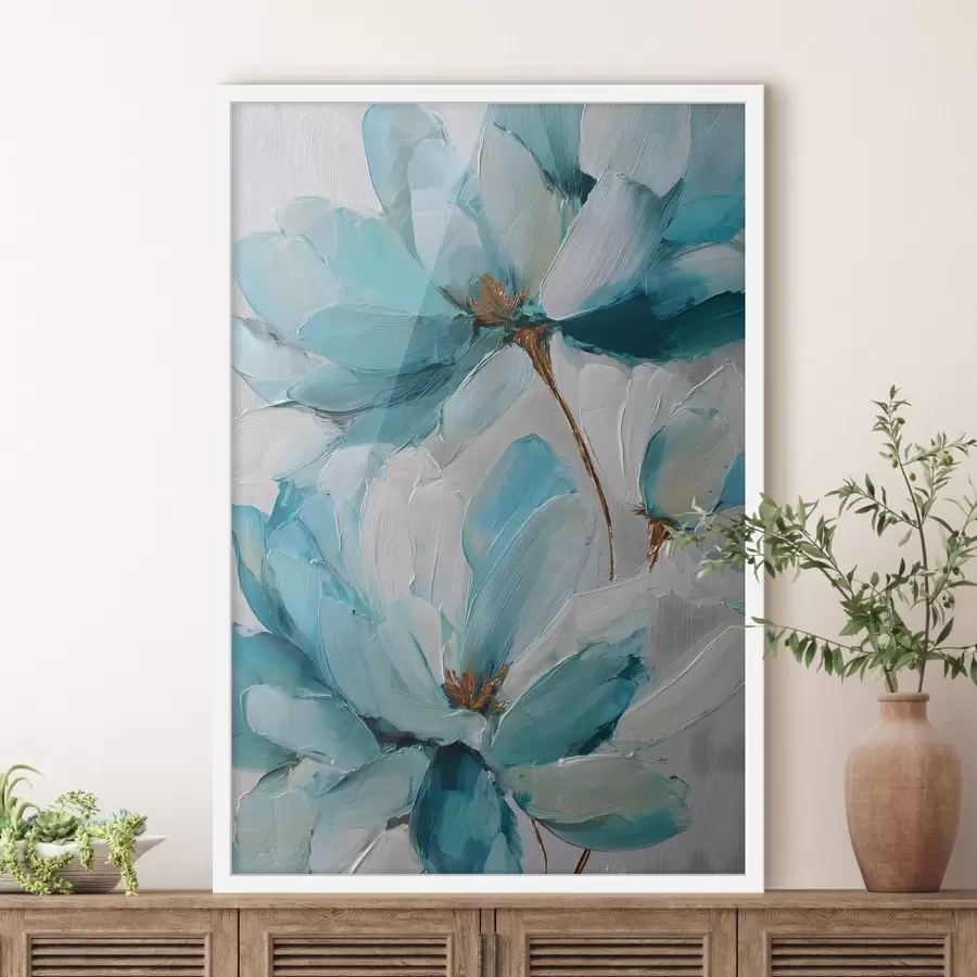 Fotobehang blauwe bloemen in impasto-stijl f48992