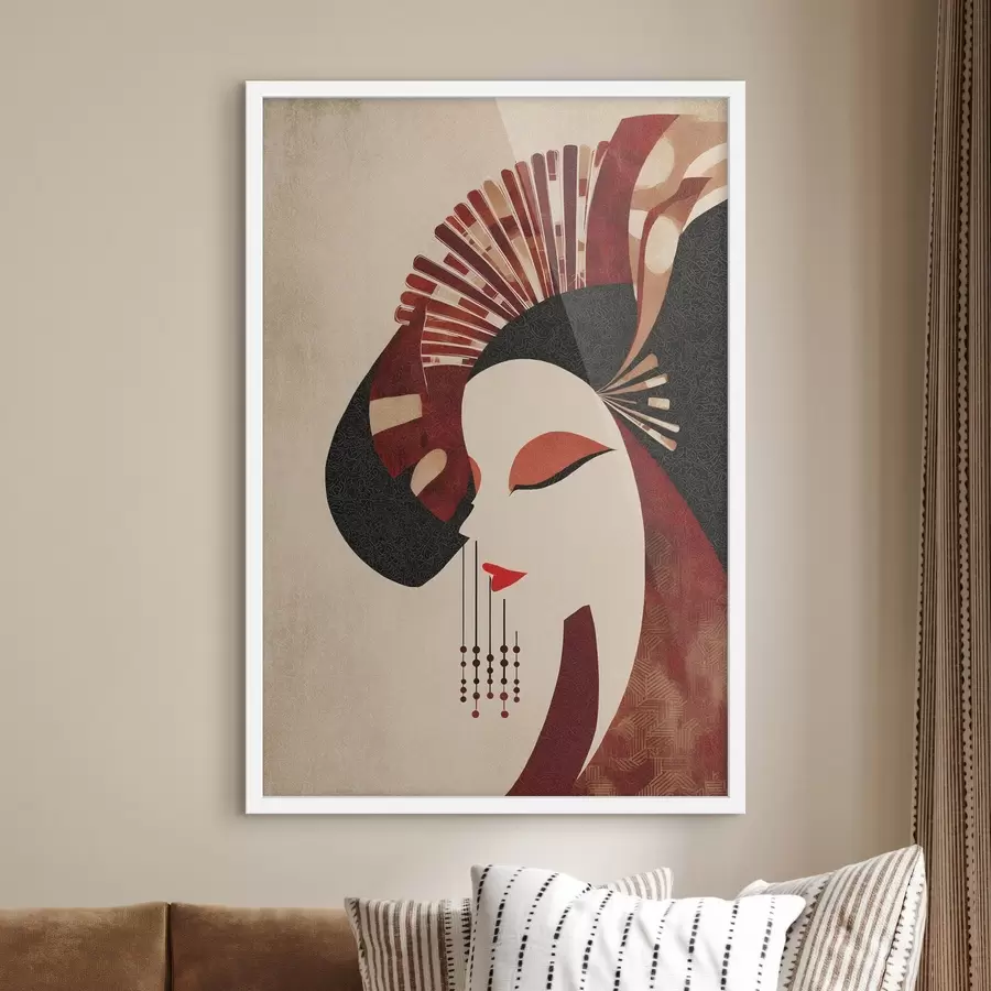 Fotobehang gestileerd portret van een vrouw, geïnspireerd door de Japanse en art-deco-esthetiek f48994