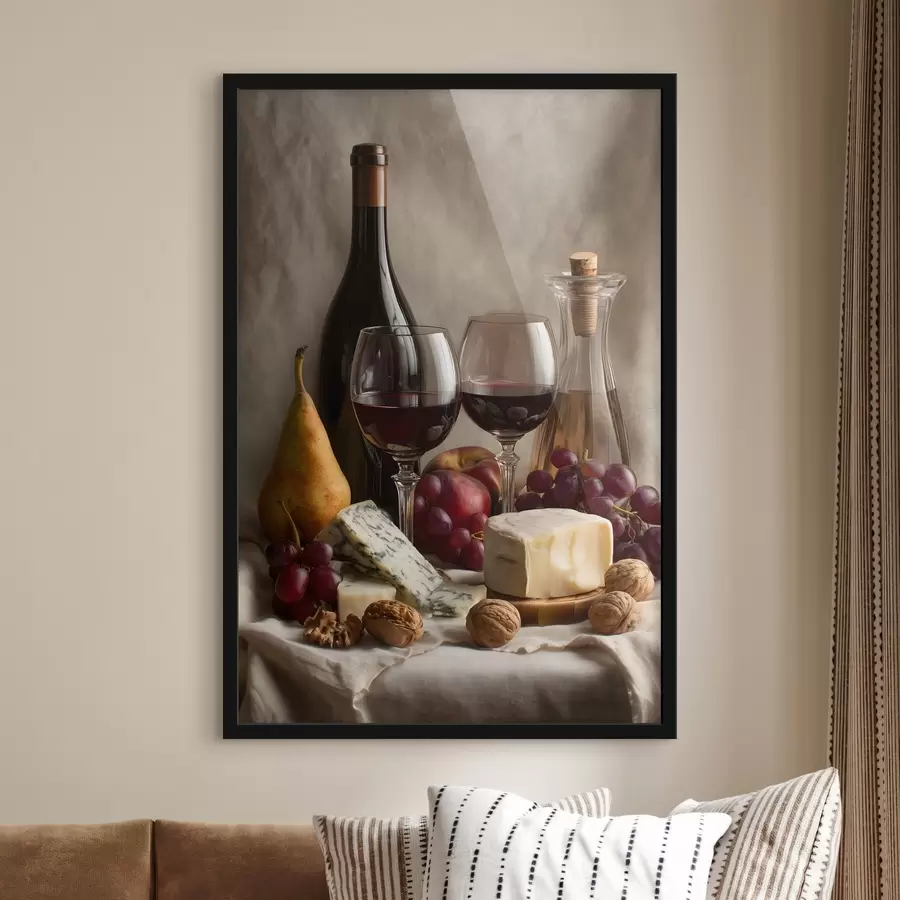 Fotobehang stilleven met wijn en kaas f49002