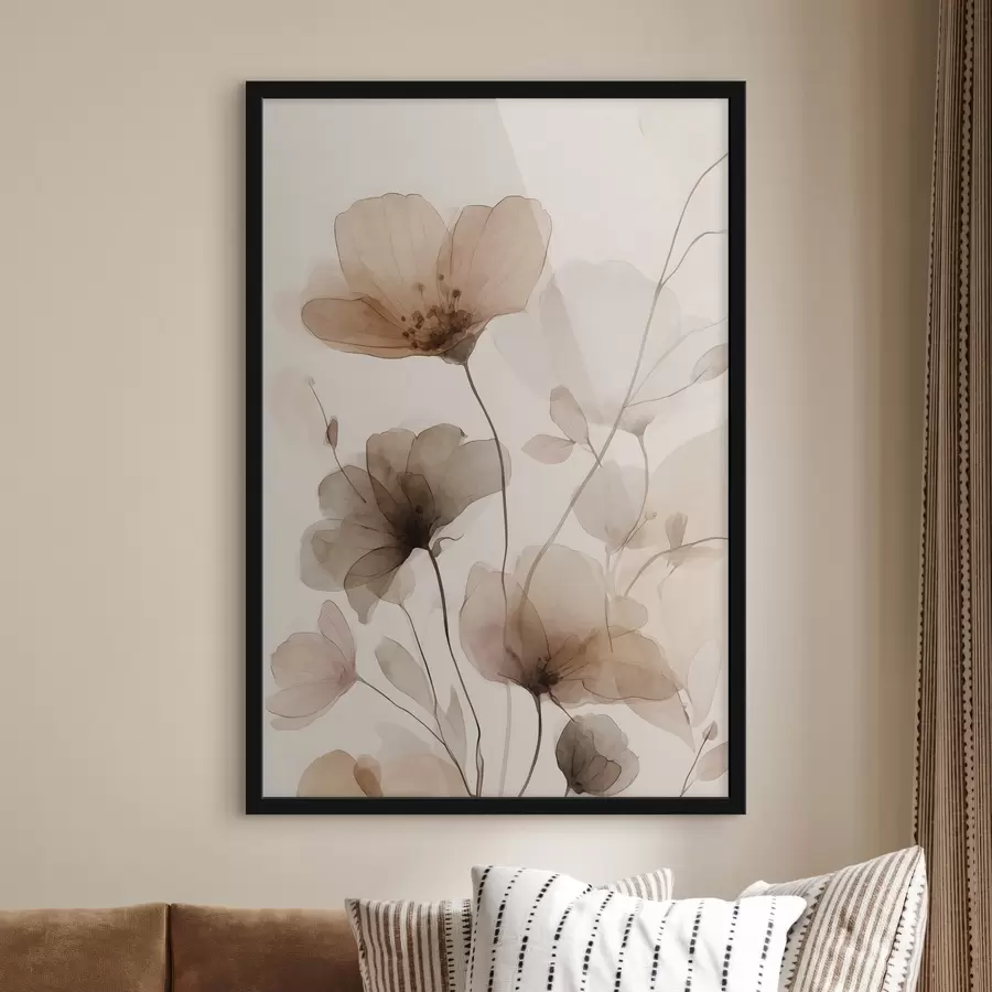 Fotobehang aquarelbloemen in bruintinten f49006