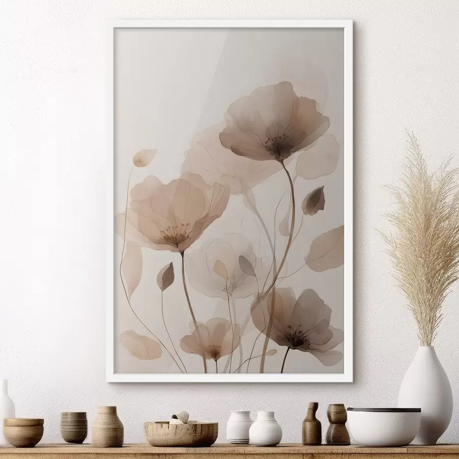 Fotobehang aquarelbloemen in bruintinten f49007