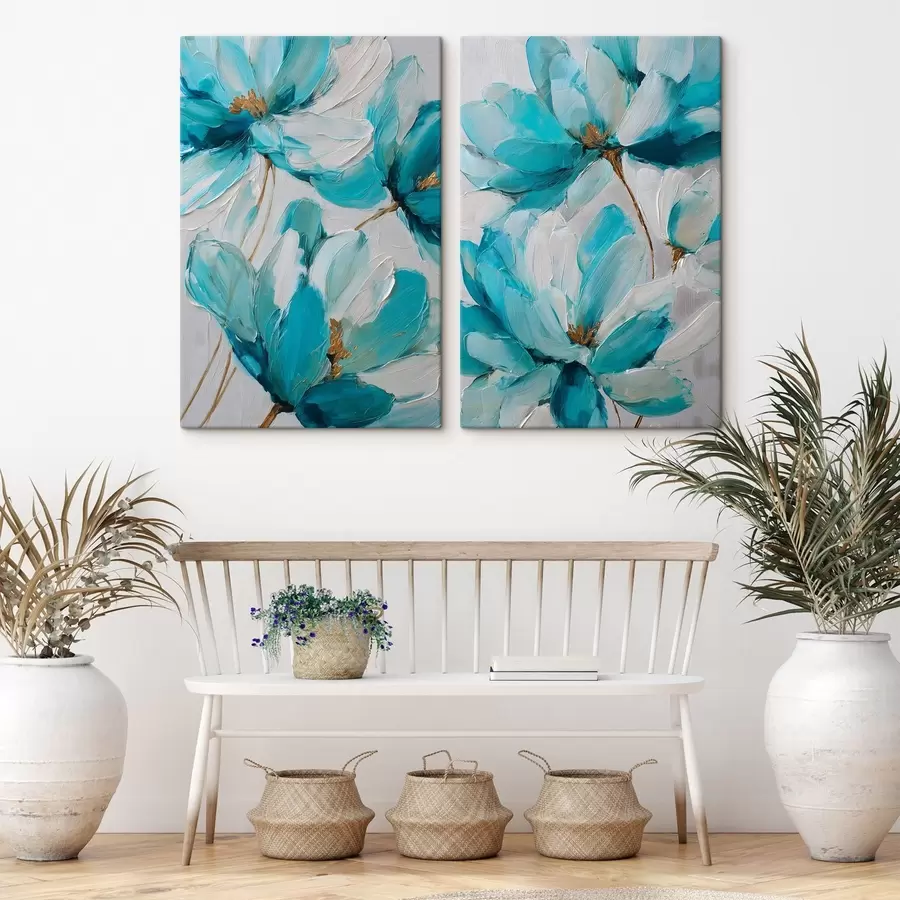  Schilderijen blauwe bloemen in impasto-stijl m30430