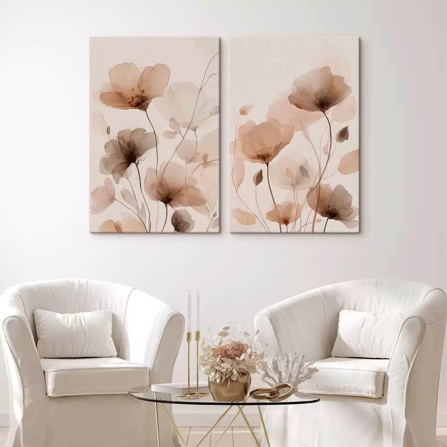  Schilderijen aquarelbloemen in bruintinten m30435