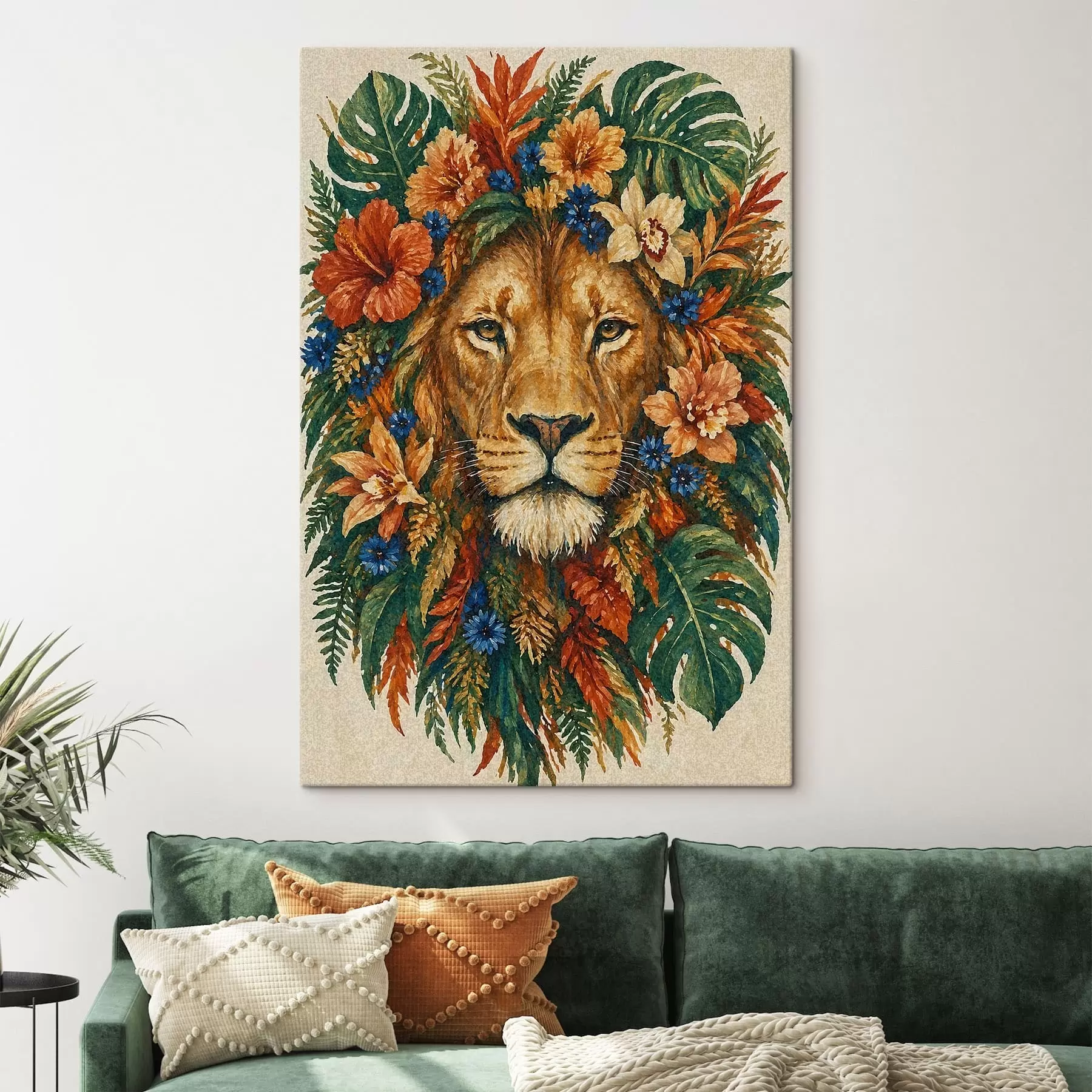 Schilderijen Leeuw met bloemen s49037