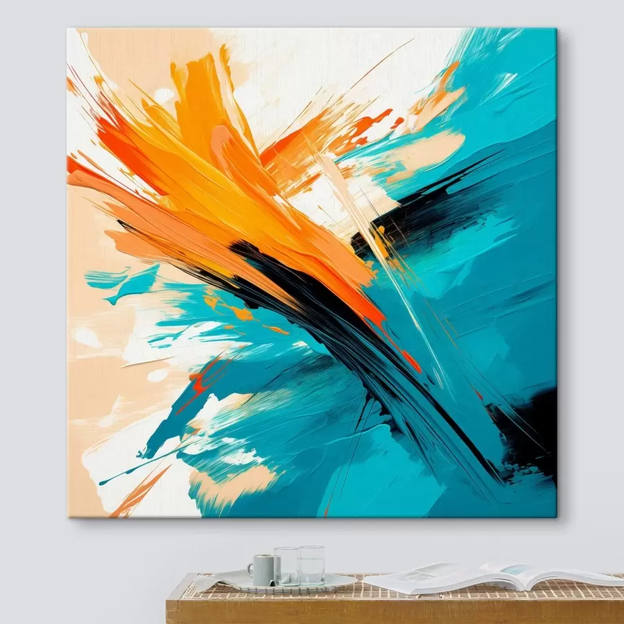  Schilderijen Een levendige voorstelling in een turquoise-terracottakleurig palet, uitgevoerd in een eigentijdse schilderstijl s48855