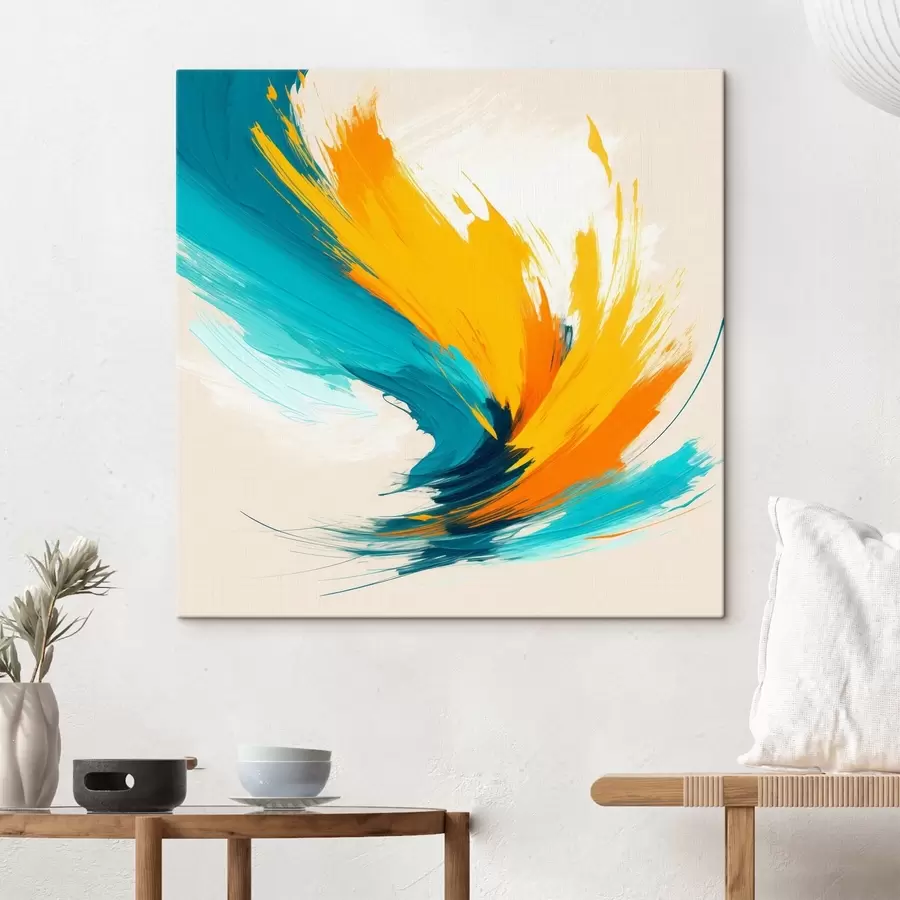  Schilderijen Een dynamische werveling in gele en blauwe tinten, uitgevoerd in een eigentijdse schilderstijl s48856