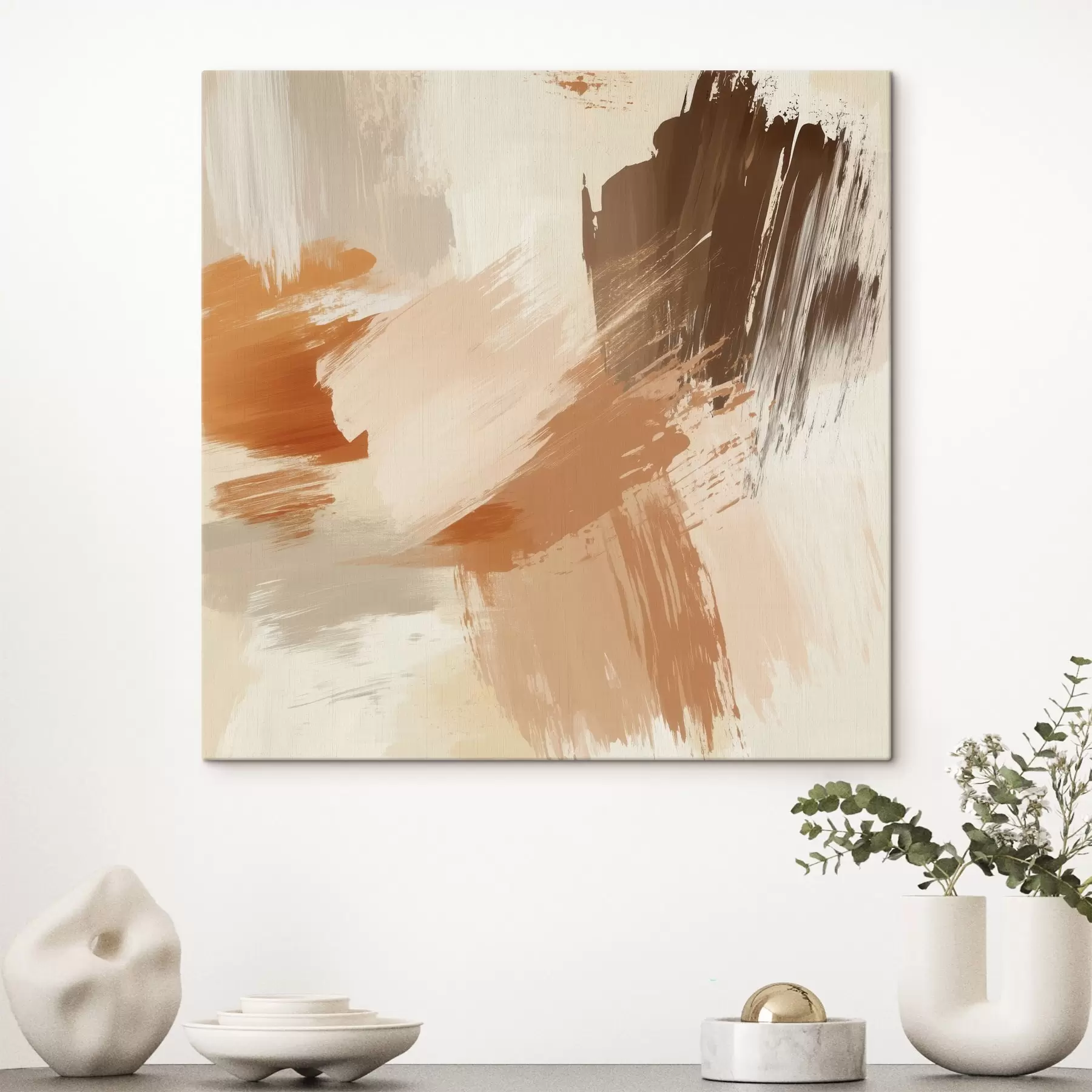  Schilderijen Imitatie van abstracte penseelstreken in zand- en bruintinten s48857