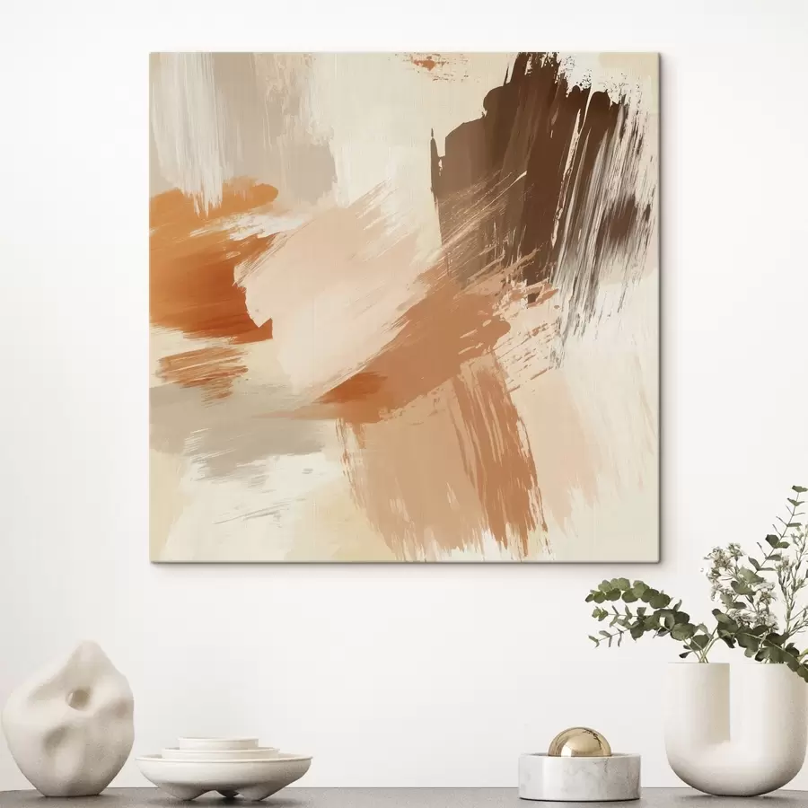  Schilderijen Imitatie van abstracte penseelstreken in zand- en bruintinten s48857