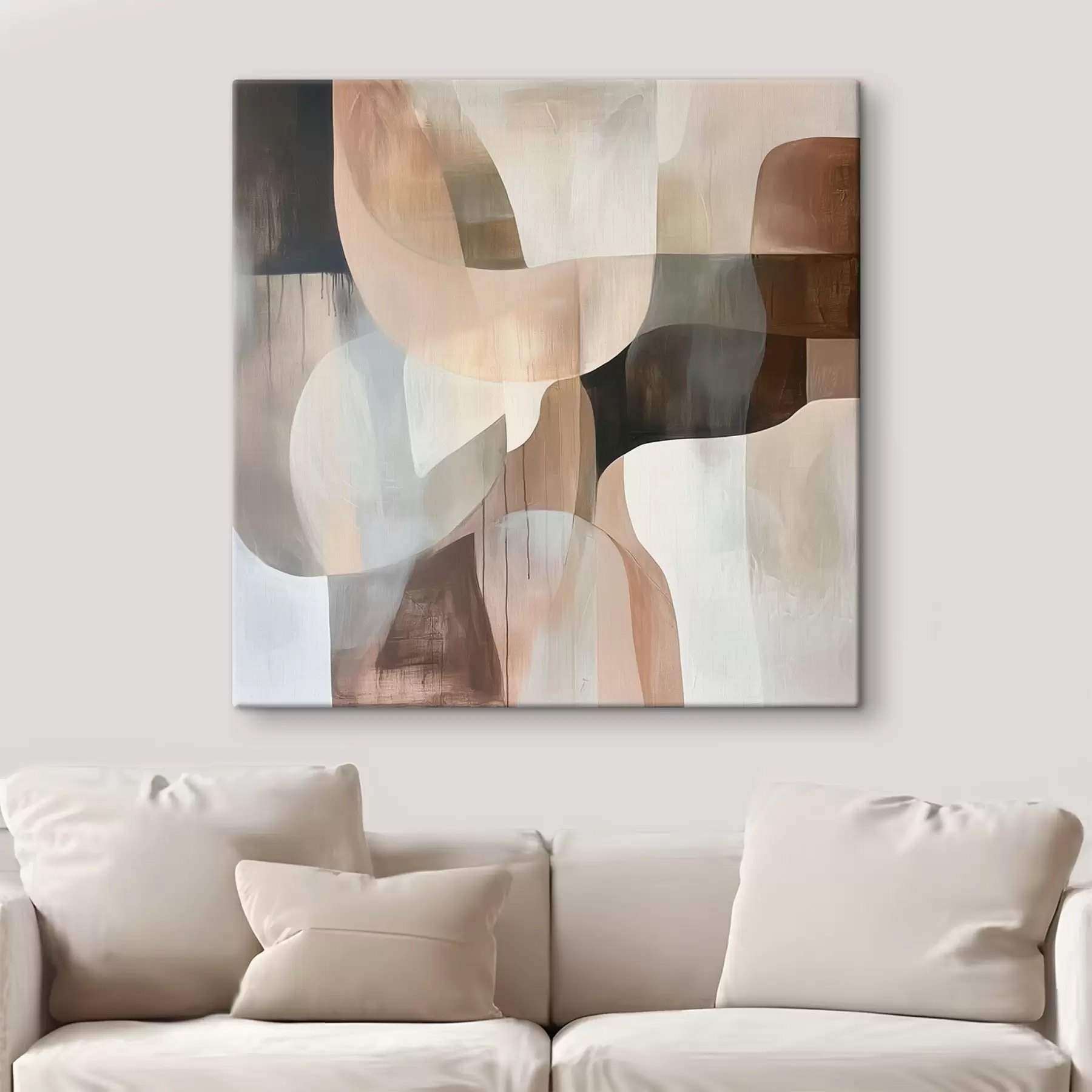  Schilderijen Abstracte compositie in een warm beige-koraalkleurig palet s48859