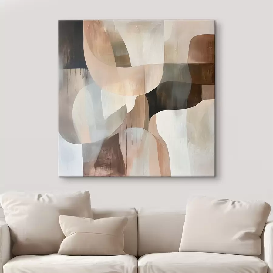  Schilderijen Abstracte compositie in een warm beige-koraalkleurig palet s48859