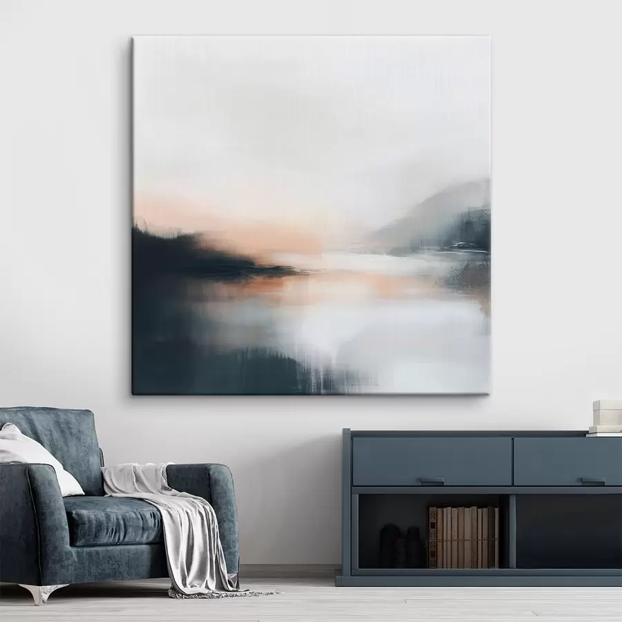  Schilderijen Abstract, mistig landschap in een warm beige-koraalkleurig palet s48861