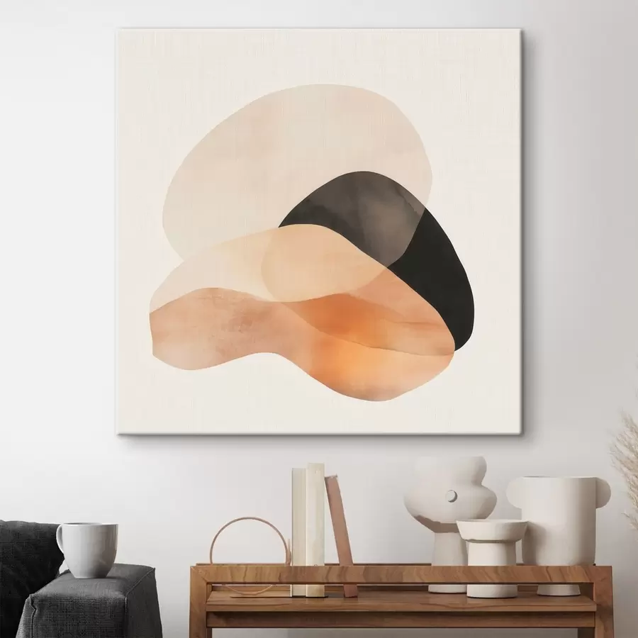  Schilderijen Abstracte vormen in een beige-perzikkleurig palet met donkere accenten in minimalistische stijl s48863