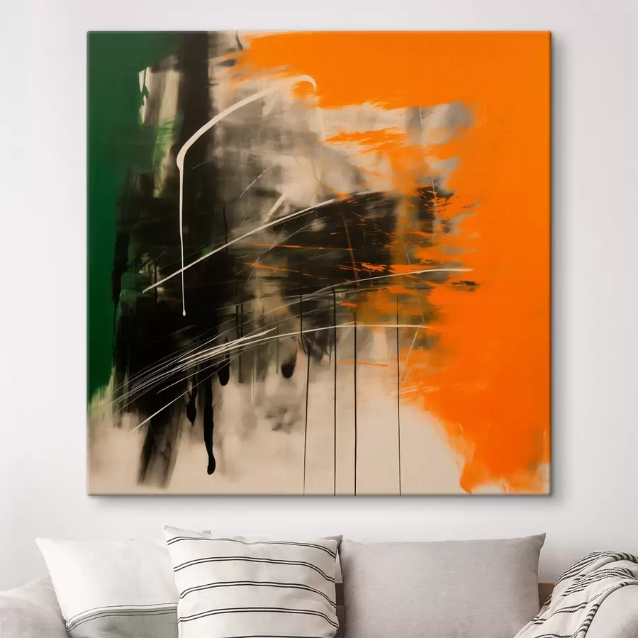  Schilderijen Abstracte schilderkunst met oranje en groene penseelstreken in een eigentijdse stijl s48866