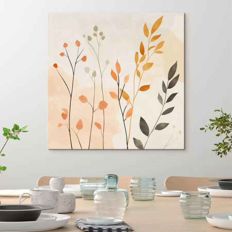  Schilderijen Pastelcompositie met fijn bladwerk in een eigentijdse schilderstijl s48873