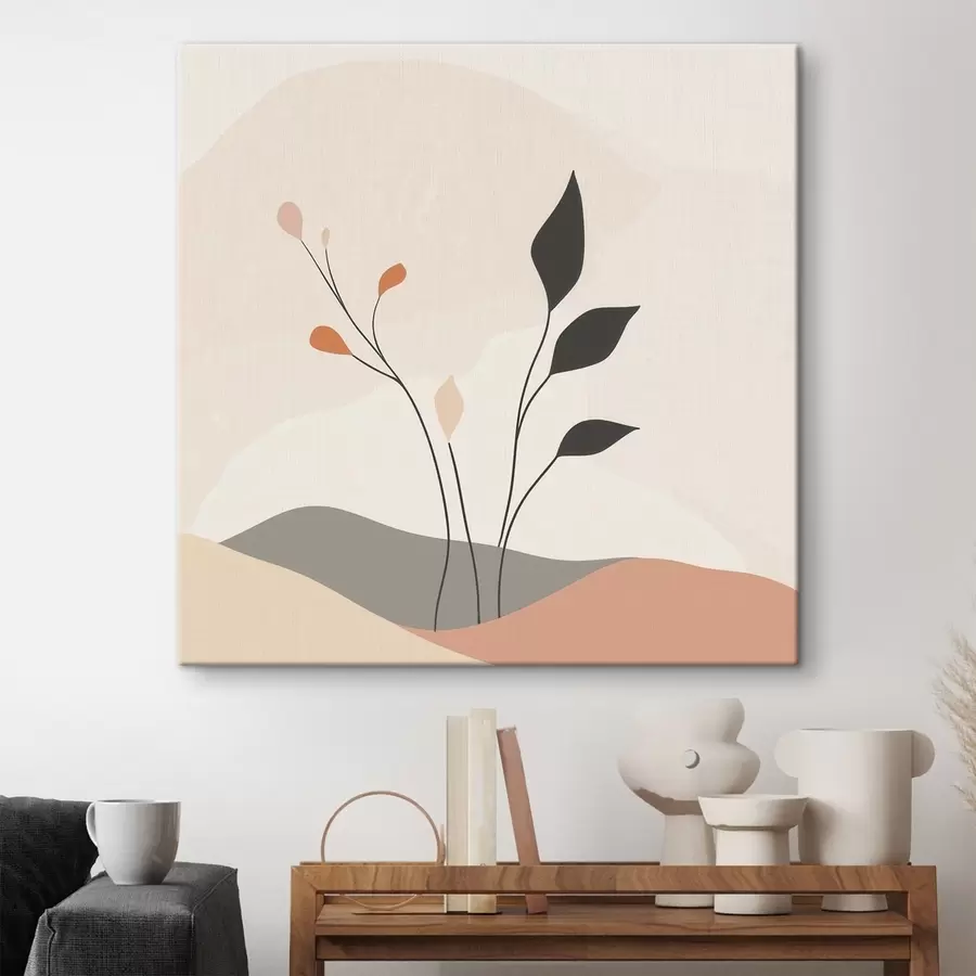  Schilderijen Een laconieke scène met een plantenthema en organische vormen in een hedendaagse kunststijl s48874