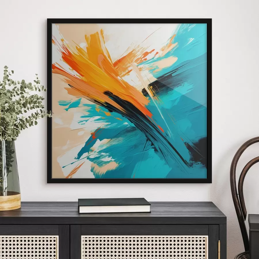 Fotobehang Een levendige voorstelling in een turquoise-terracottakleurig palet, uitgevoerd in een eigentijdse schilderstijl f48855