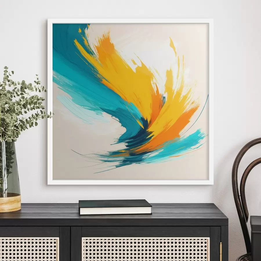 Fotobehang Een dynamische werveling in gele en blauwe tinten, uitgevoerd in een eigentijdse schilderstijl f48856