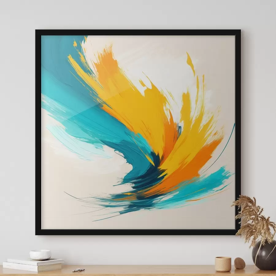 Fotobehang Een dynamische werveling in gele en blauwe tinten, uitgevoerd in een eigentijdse schilderstijl f48856