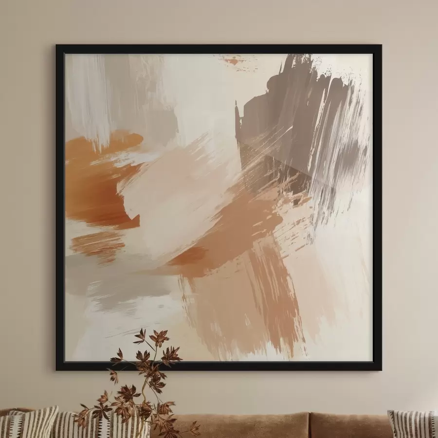 Fotobehang Imitatie van abstracte penseelstreken in zand- en bruintinten f48857