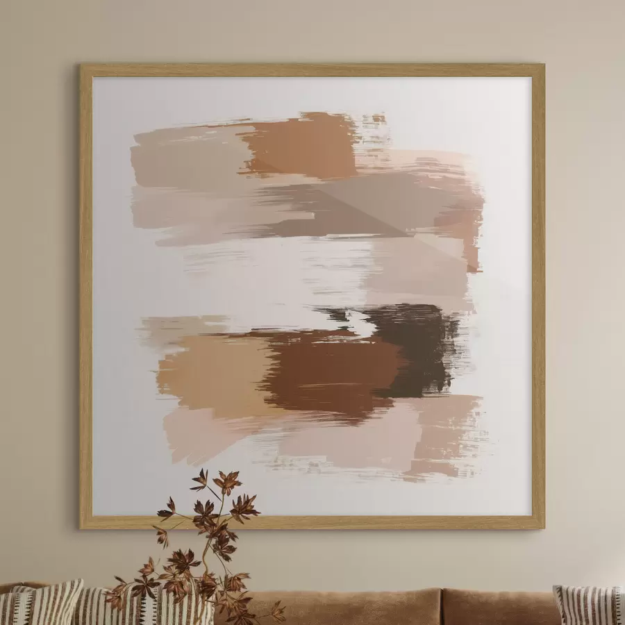 Fotobehang Minimalistisch tafereel met horizontale penseelstreken in koffie- en terracottatinten f48858