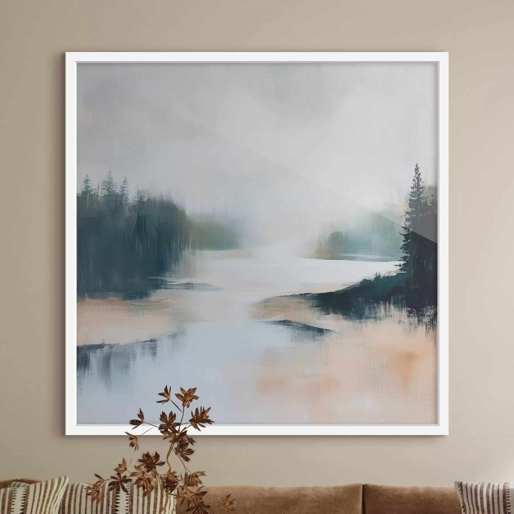 Fotobehang Een abstract boslandschap in roze en blauwe tinten, geschilderd in een eigentijdse stijl f48862