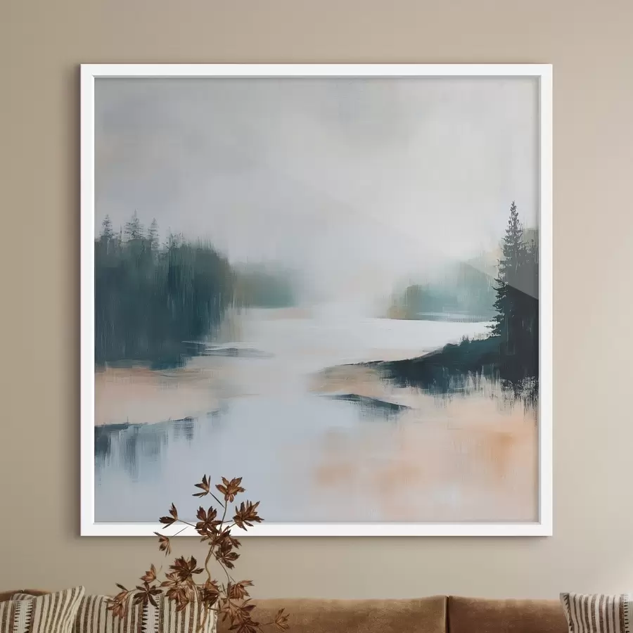 Fotobehang Een abstract boslandschap in roze en blauwe tinten, geschilderd in een eigentijdse stijl f48862