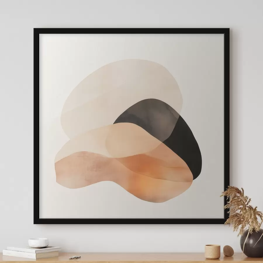 Fotobehang Abstracte vormen in een beige-perzikkleurig palet met donkere accenten in minimalistische stijl f48863