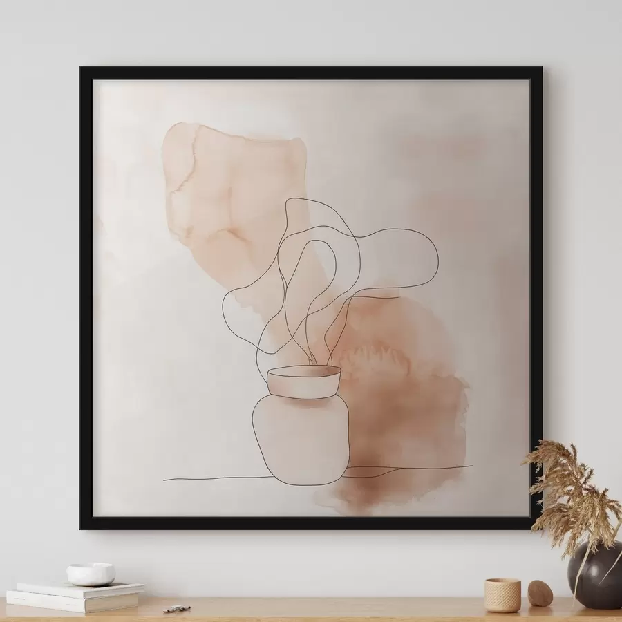 Fotobehang Een sobere compositie met een vaas en grafische lijnen in minimalistische stijl f48869