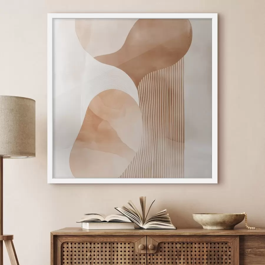 Fotobehang Decoratieve kunst in een warm beige-koraalkleurig palet met een aquareleffect f48870