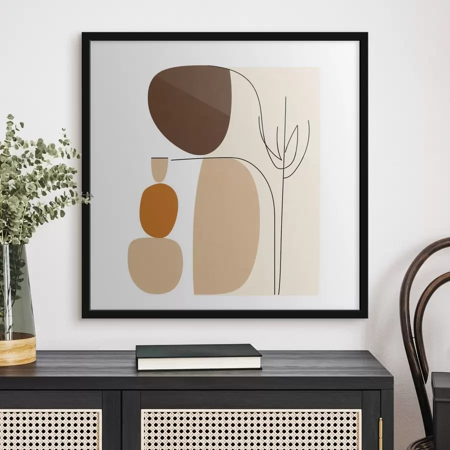 Fotobehang Abstracte compositie met dunne stengels en eenvoudige vormen in minimalistische stijl f48871