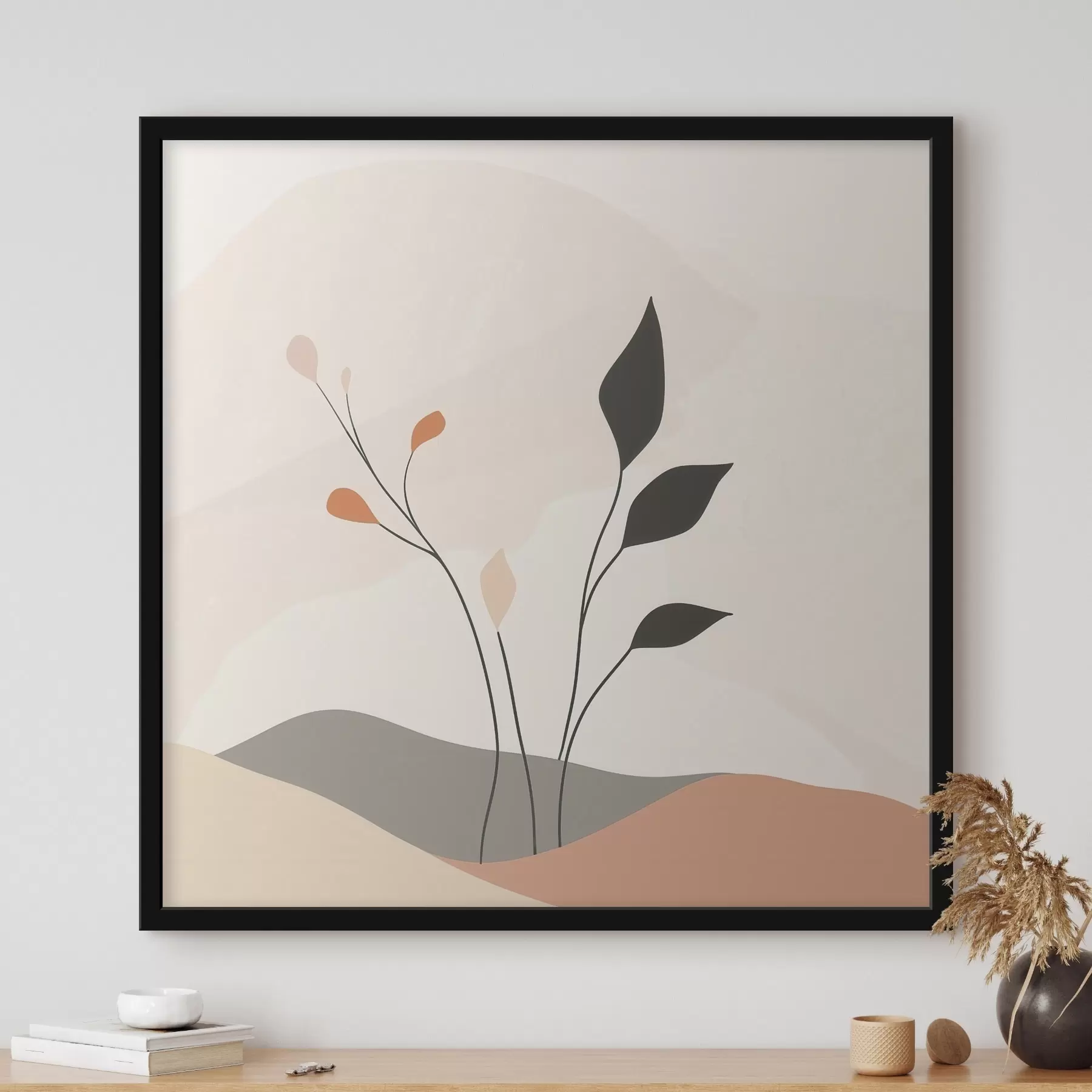 Fotobehang Een laconieke scène met een plantenthema en organische vormen in een hedendaagse kunststijl f48874