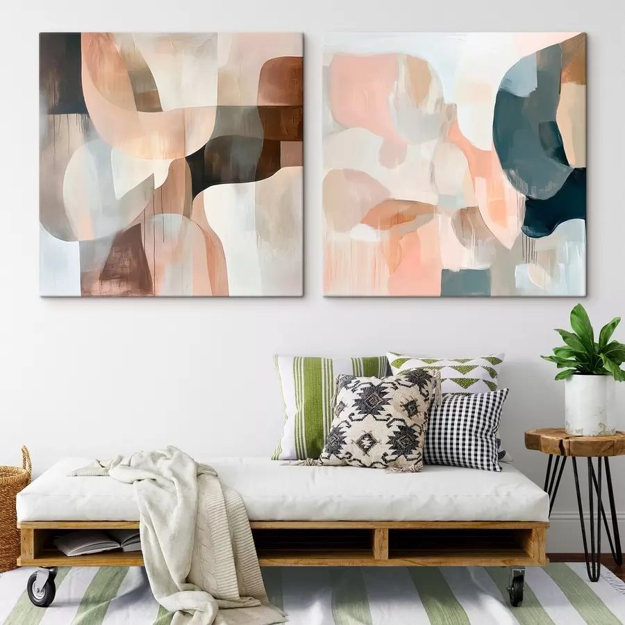  Schilderijen Minimalistische compositie in beige-roze en grijstinten in een artistieke stijl m30356