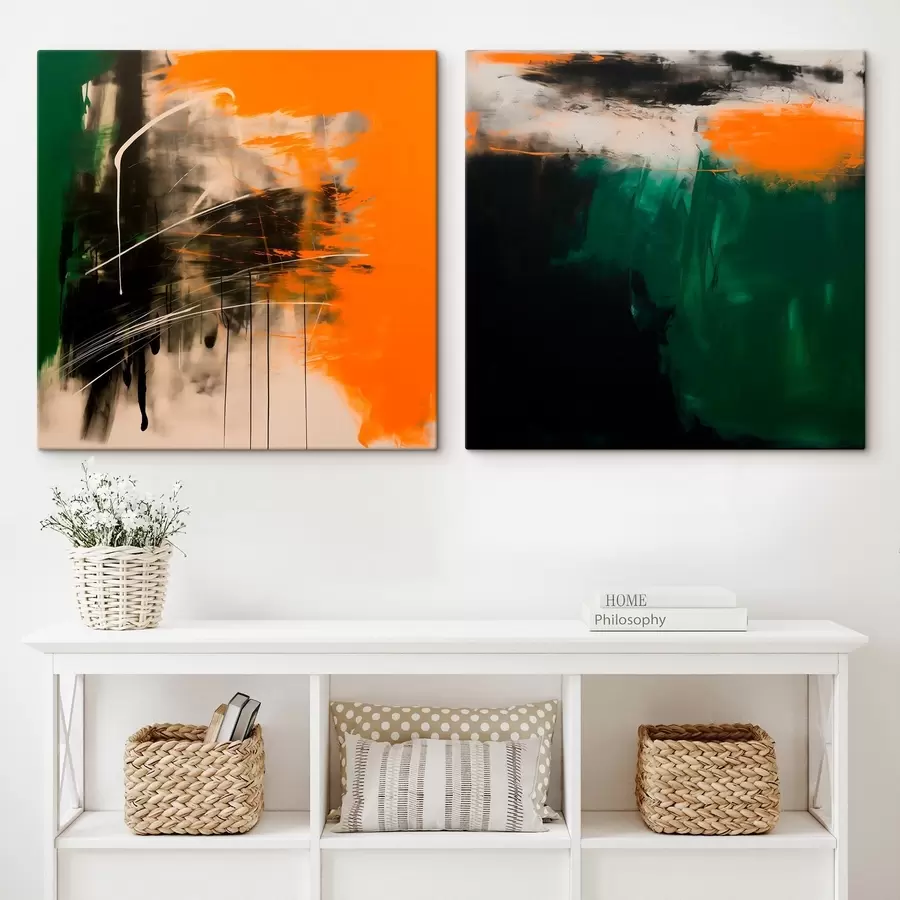  Schilderijen Compositie met expressieve penseelstreken en diepe, donkere tinten in een minimalistische stijl m30359