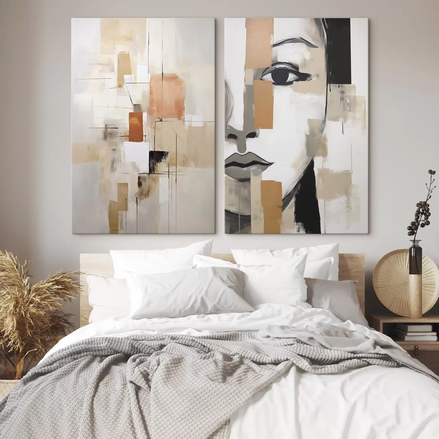  Schilderijen Imitatie van een vrouwelijk portret en een abstract schilderij m30440