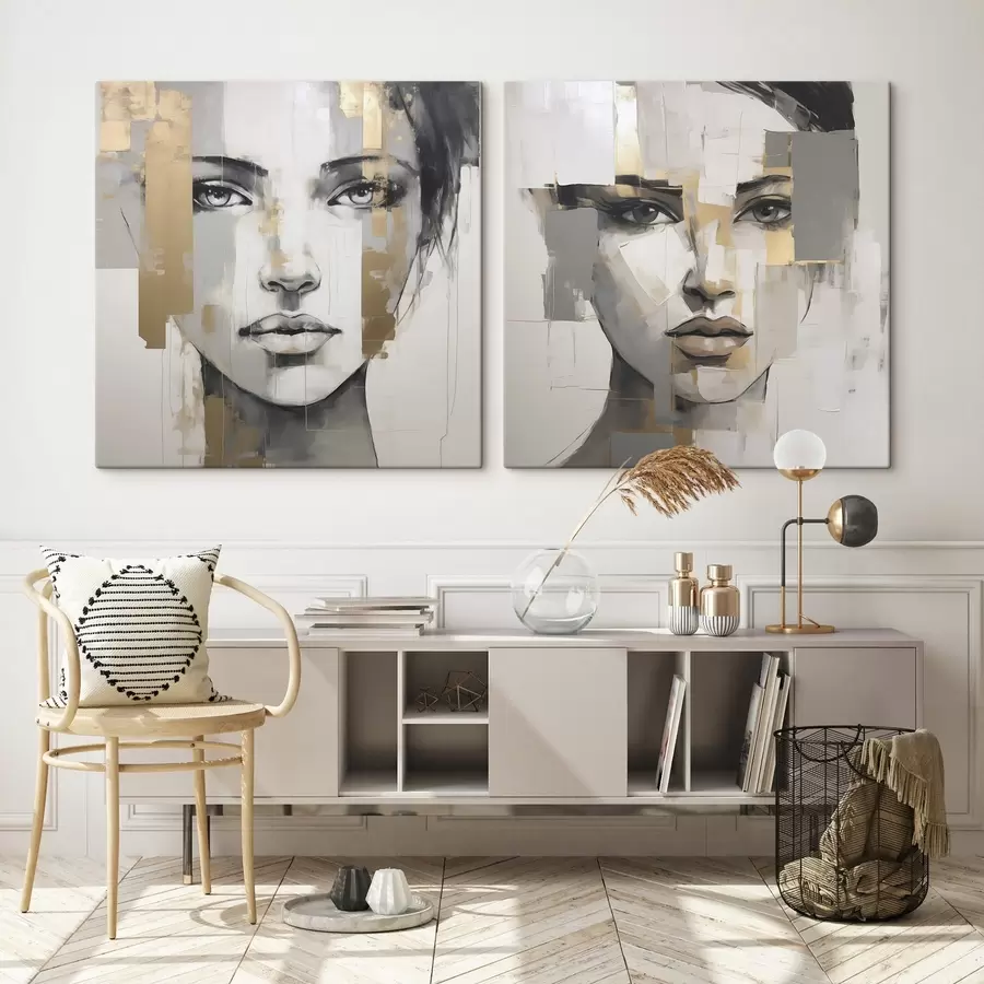 Fotobehang Abstract vrouwelijk portret, imitatie van een schilderij m30441