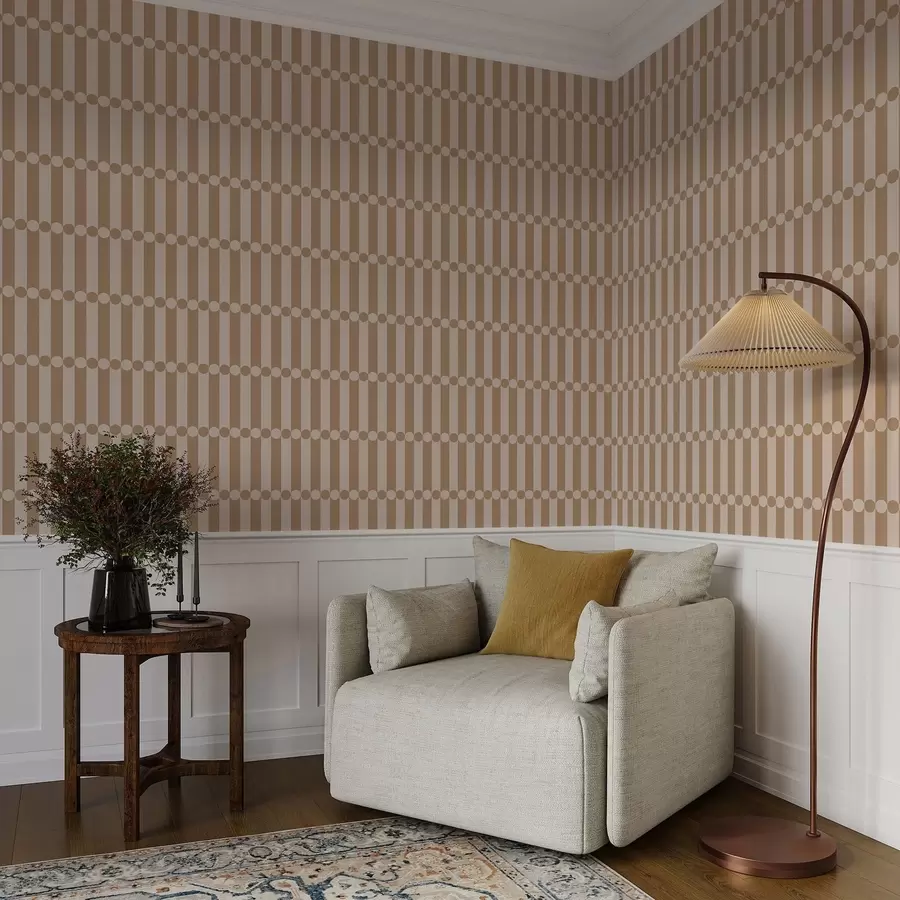 Fotobehang Warme beige strepen met cirkels in het midden a01186v1