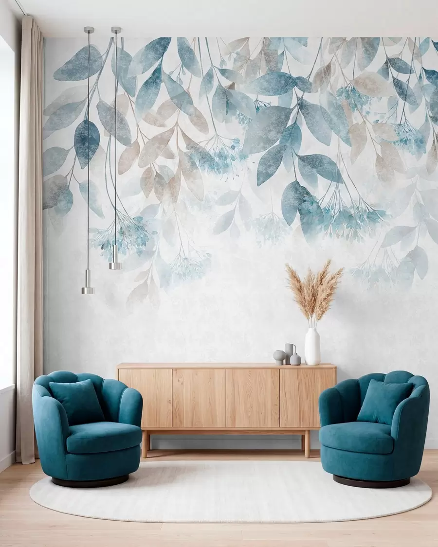 Fotobehang Waterval van turquoise blad w05565