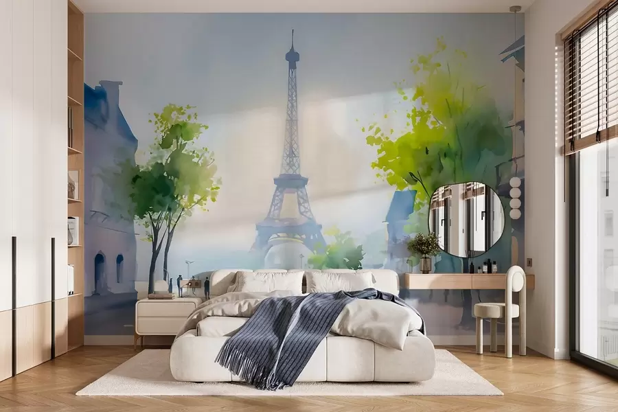 Fotobehang Parijs, een stadsgezicht in aquarelstijl à la prima w05566