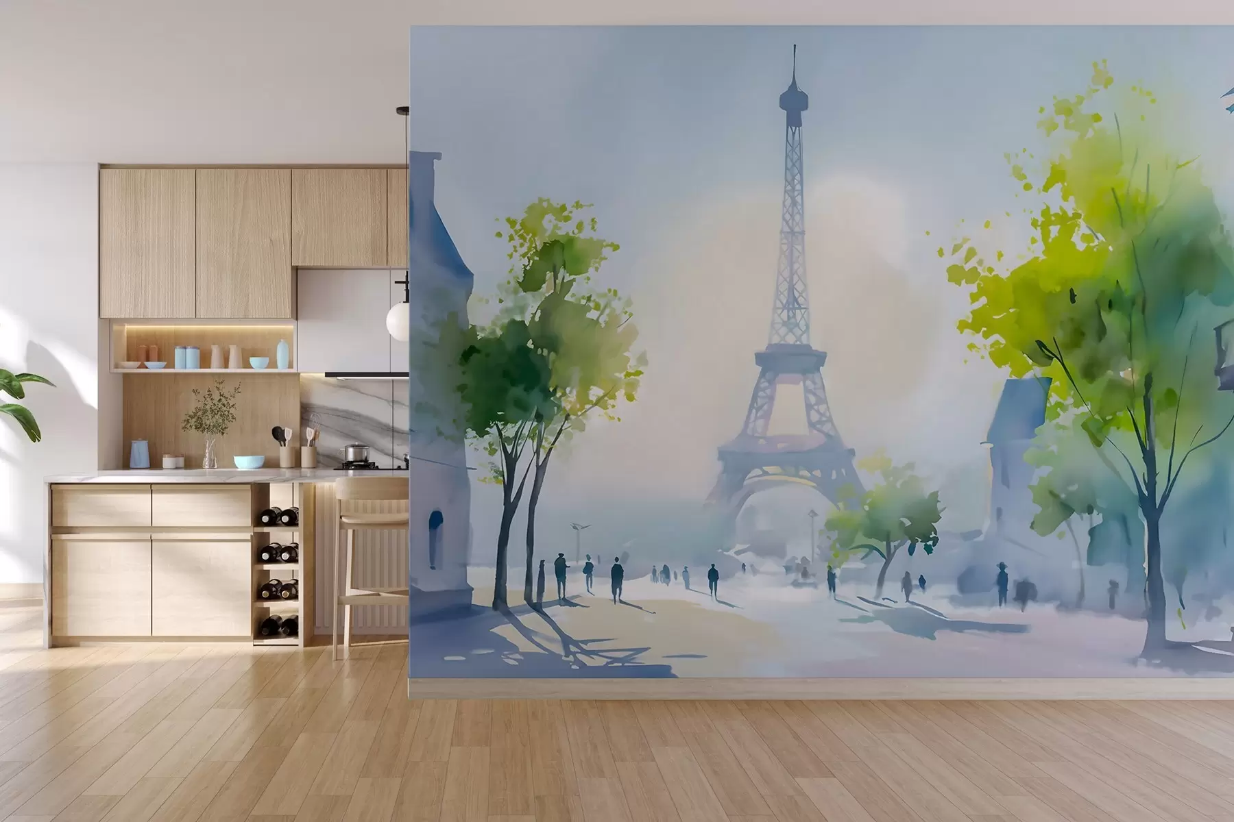 Fotobehang Parijs, een stadsgezicht in aquarelstijl à la prima w05566