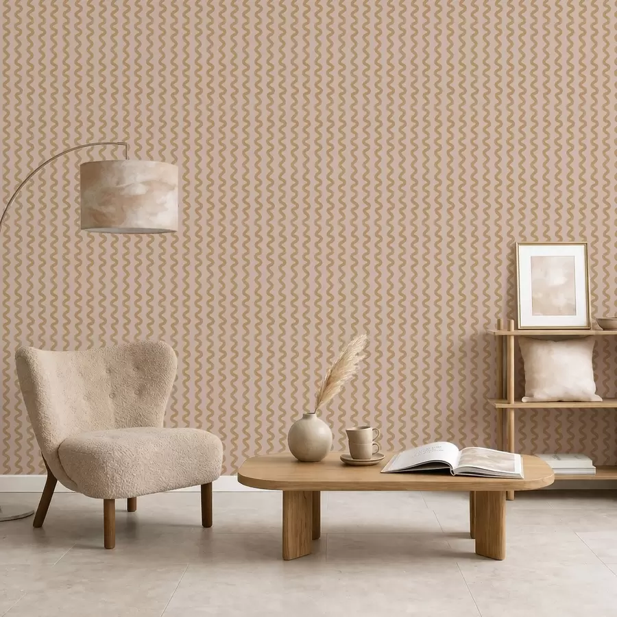 Fotobehang Golvend mosterdpatroon op een beige achtergrond a01187v1