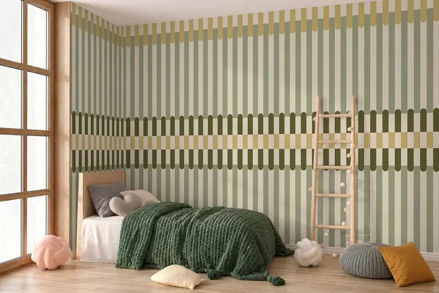 Fotobehang Gestreepte motief in groene en zandkleurige tinten w05150