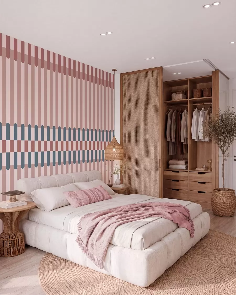 Fotobehang Gestreepte motief in roze en blauwe tinten w05150v5