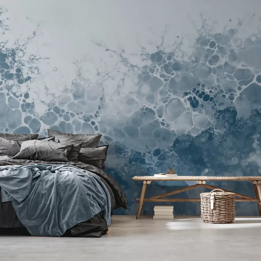 Fotobehang Luchtige blauwe abstractie met bubbels in aquarelstijl w09673