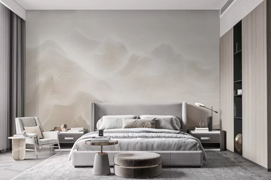 Fotobehang Abstracte, golvende bergen in een beige kleurenpalet in minimalistische stijl w09713