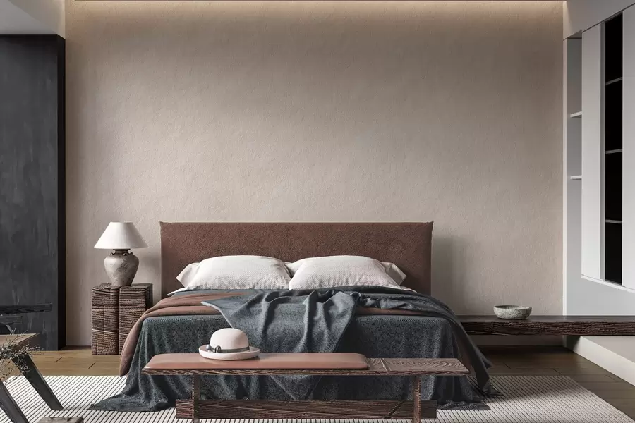Fotobehang Lichtbeige achtergrond in decoratief pleisterwerkstijl, minimalistisch, met steenstructuur w09800