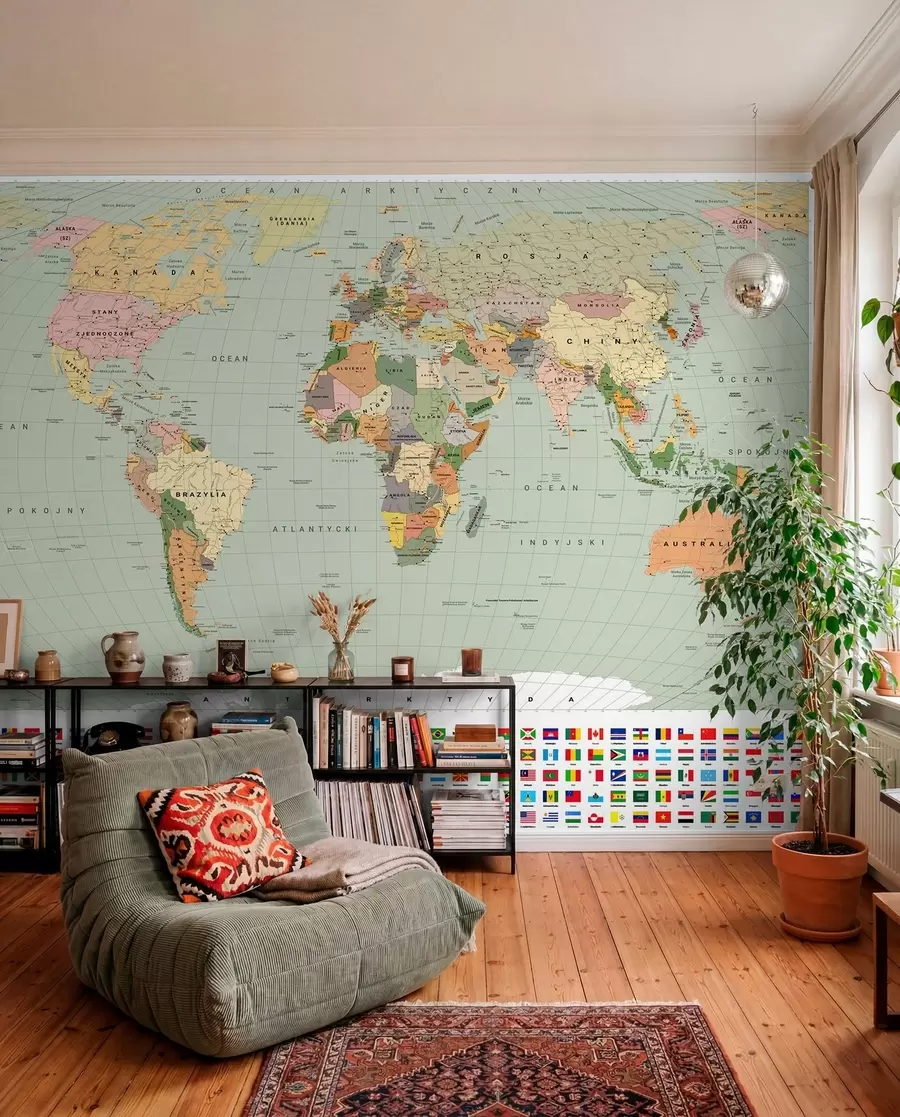 Fotobehang Vlaggenatlas Pools — Groen c00004plv1