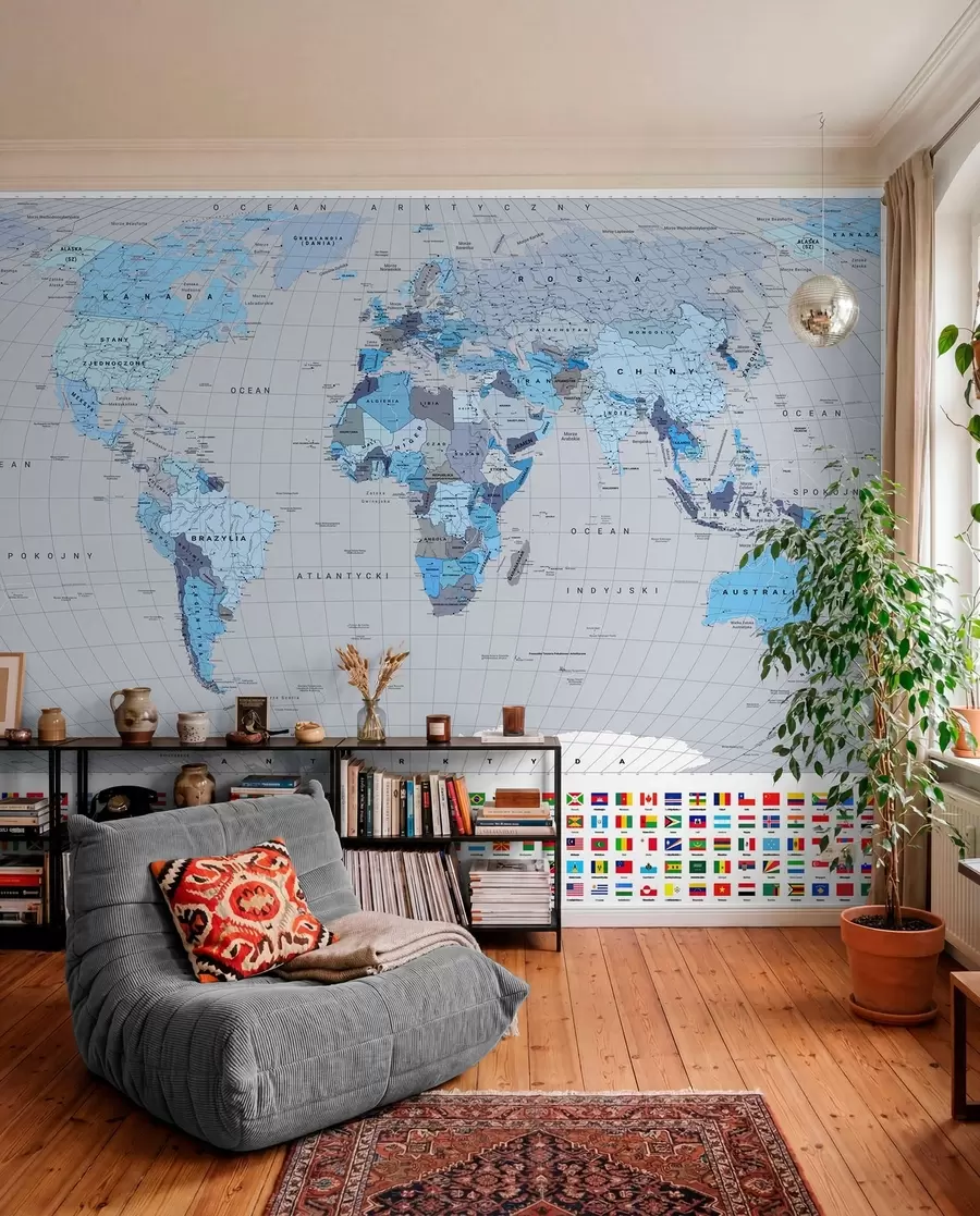 Fotobehang Vlaggenatlas Pools — Blauw c00004plv3