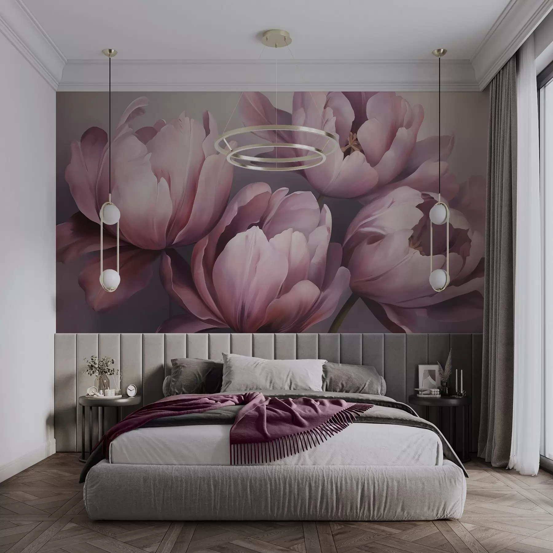 Fotobehang Schilderij met een afbeelding van abstracte tulpen w05593